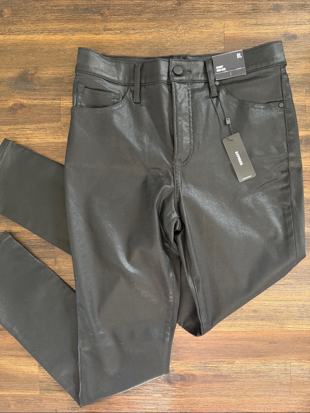 Express Black High Waisted Skinny Coated Jeans 8 Long NWT